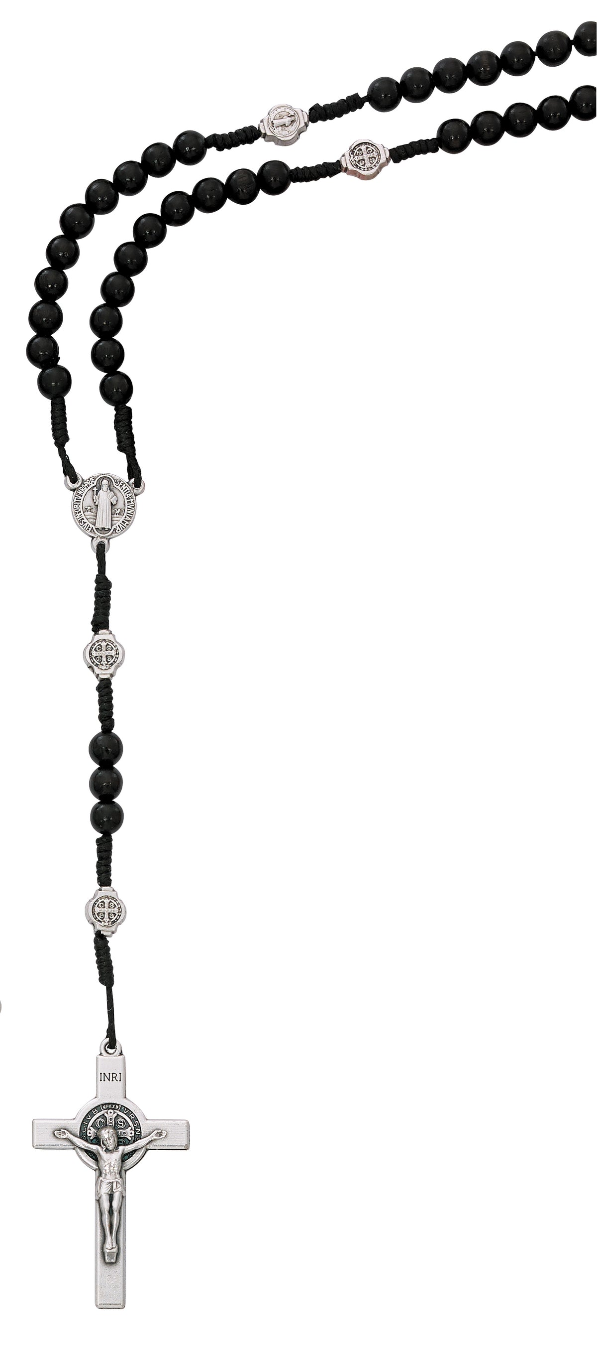 Black Wood Corded St. Benedict Rosary from Italy