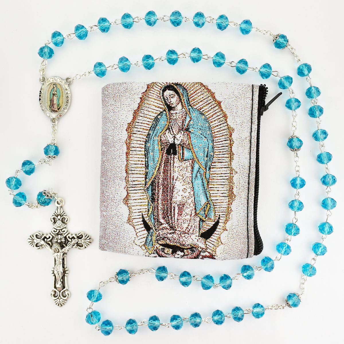 Aqua Crystal Our Lady of Guadalupe Rosary