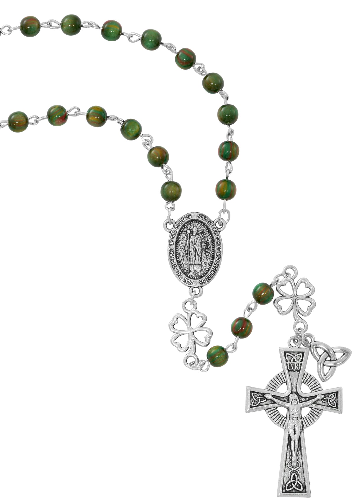 Green Irish Rosary with Shamrock Our Father Beads