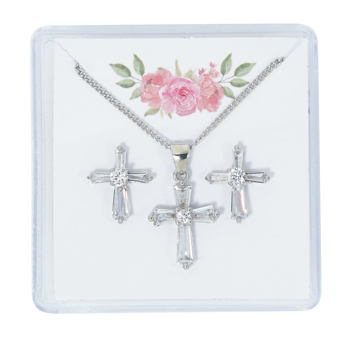 Crystal Cross Earring and Pendant Set