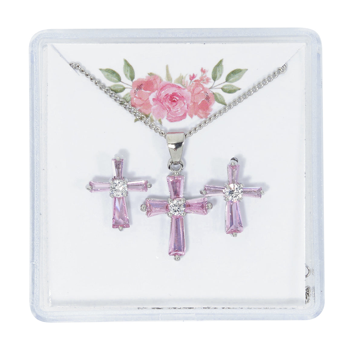Crystal Cross Earring and Pendant Set