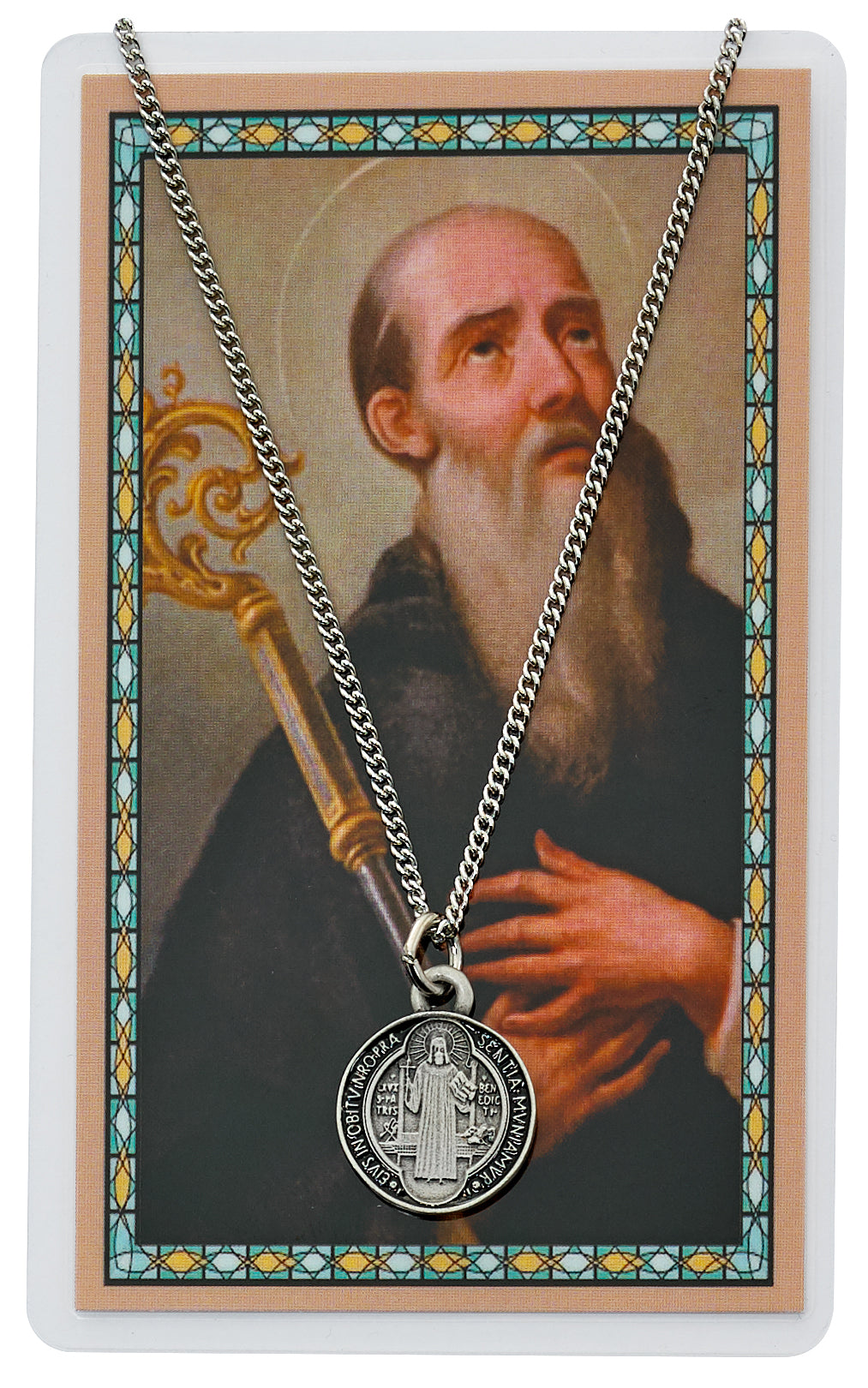 Black Enamel St. Benedict Medal with Holy Card