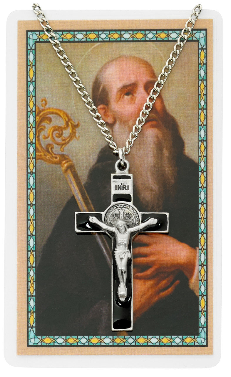 St. Benedict Crucifix Medal with 24" Chain & Prayer Card