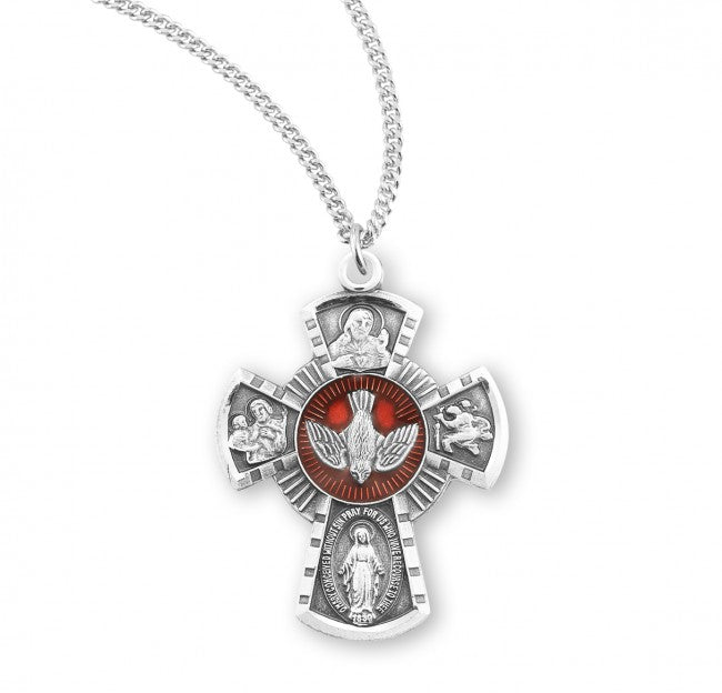 4 Way Cross Sterling Silver Red Enamel Pendant for Women