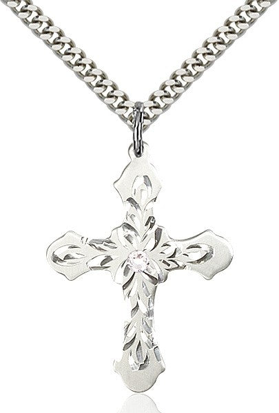 Floral and Petal Cross Pendant with Birthstone Options