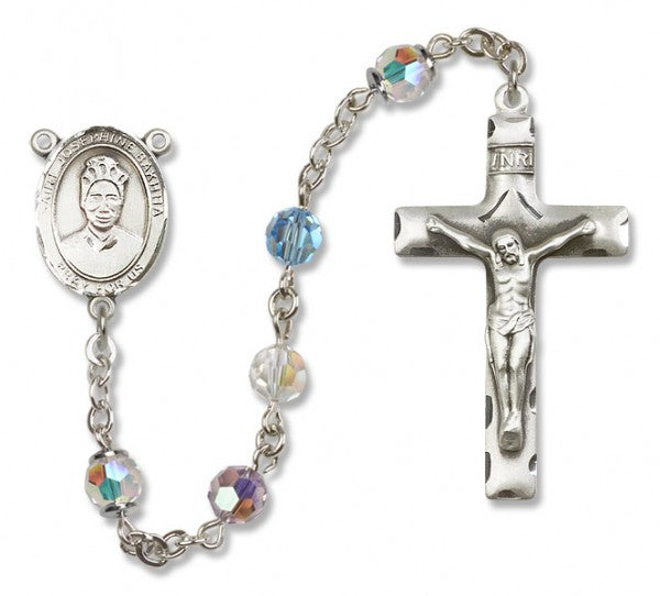 St. Josephine Bakhita Sterling Silver Heirloom Rosary Squared Crucifix