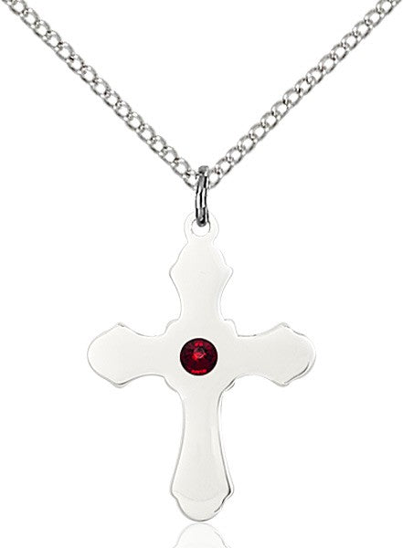 Medium High Polished Soft Edge Cross Pendant with Birthstone Options