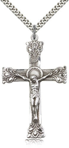 Block Tip Fleur de Lis Crucifix Medal