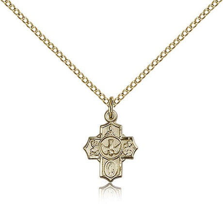 5 Way with Red Center Petite Charm Medal Necklace