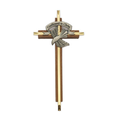 Confirmation Cross Walnut & Brass 7 inch