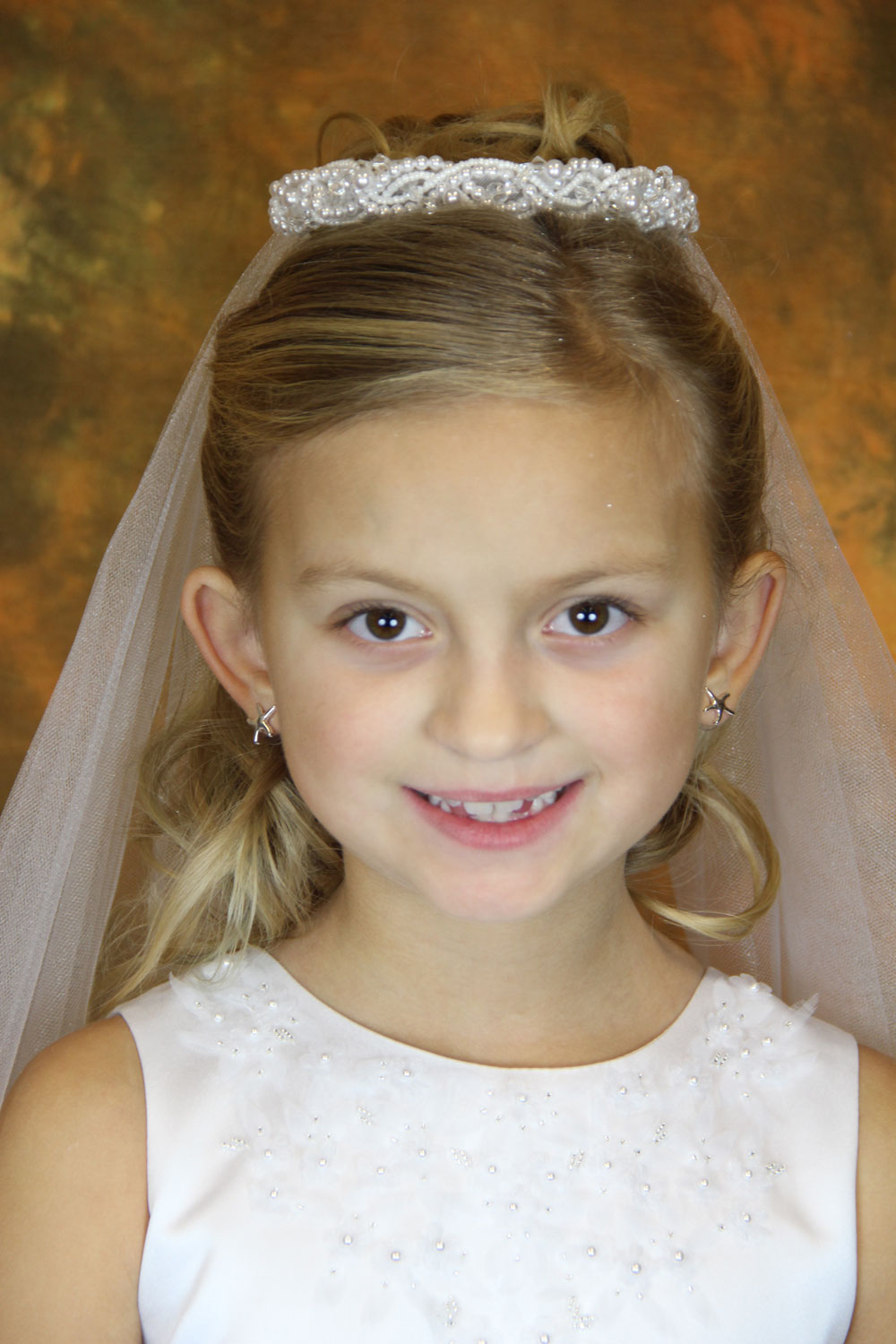 First Communion Veil with Pearl Wreath Bun Wrap