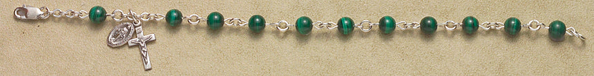 Rosary Bracelet - Sterling Silver with Malachite Beads