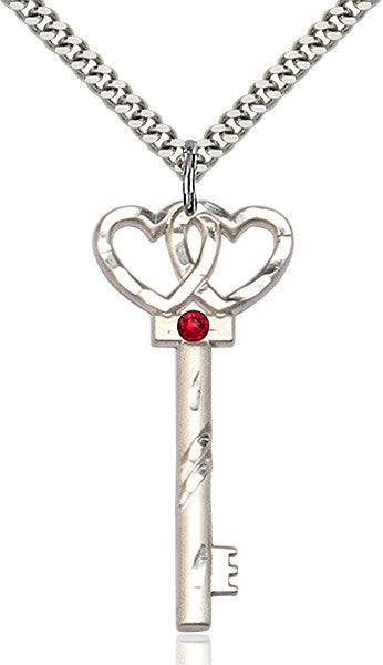 Larger Double Hearts Key Pendant with Birthstone
