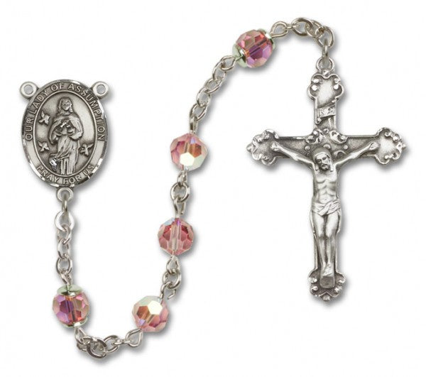 Our Lady of Assumption Sterling Silver Heirloom Rosary Fancy Crucifix