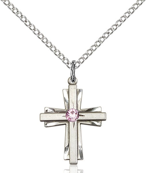 Etched Cross Pendant with Birthstone Options for Youth