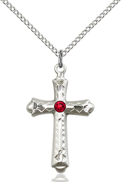 Matte Cross Pendant with Diamond Etching Birthstone Options