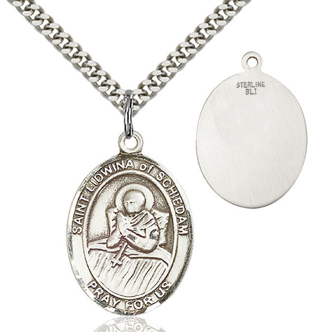 St. Lidwina of Schiedam Medal - Patron Saint of Ice Skating | Sterling Silver