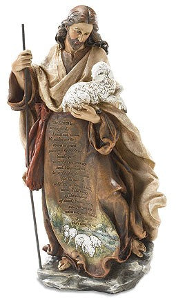 Jesus the Good Shepherd Statue with Psalm 23 - 12.25'