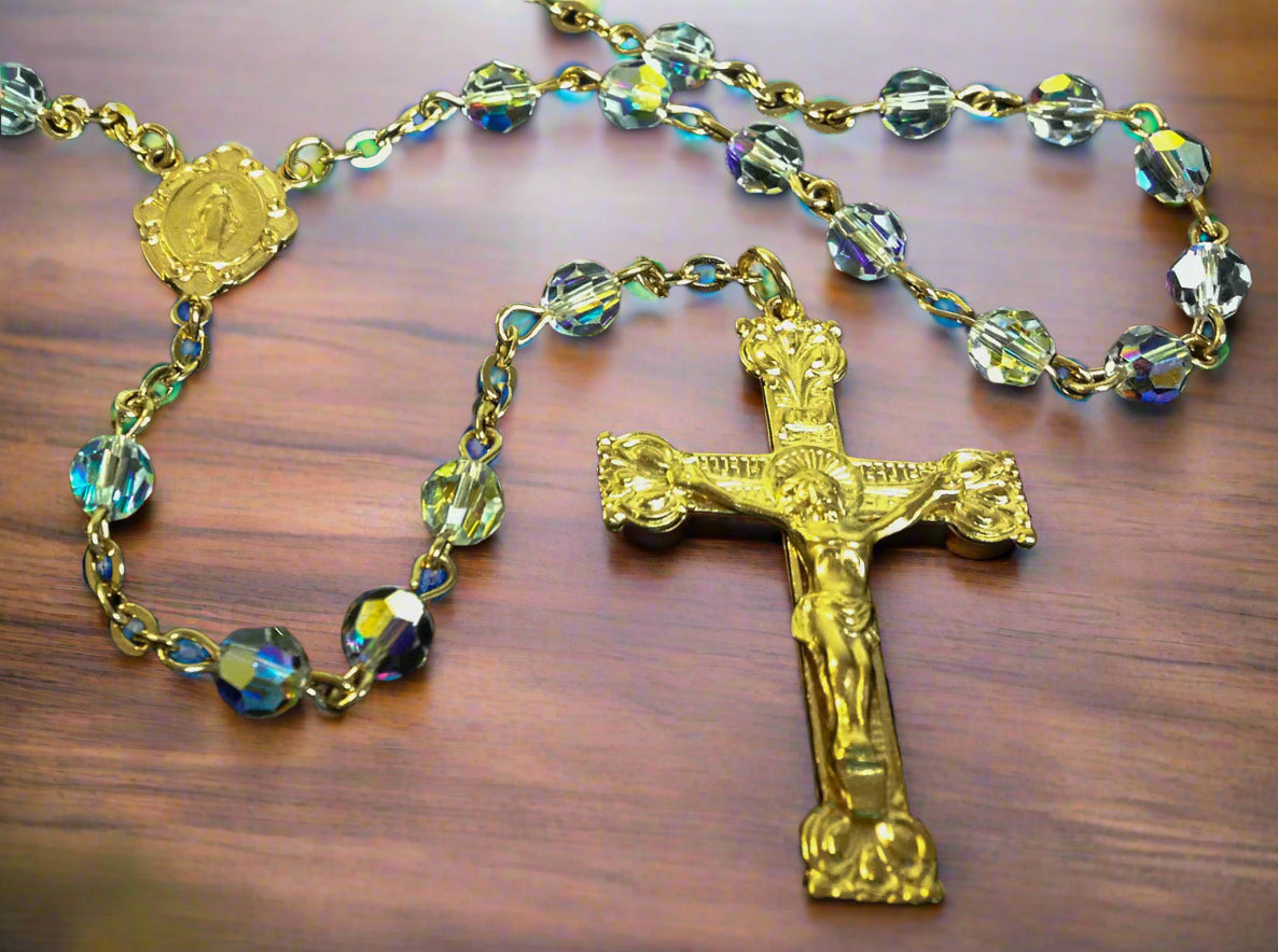 16kt Gold over Sterling Swarovski Crystal Rosary