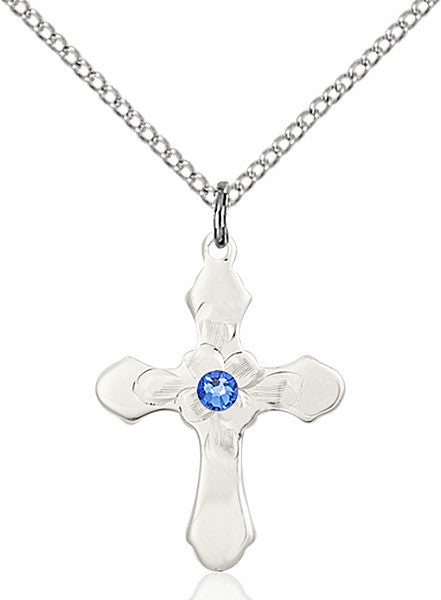Floral Center Youth Cross Pendant with Birthstone Options