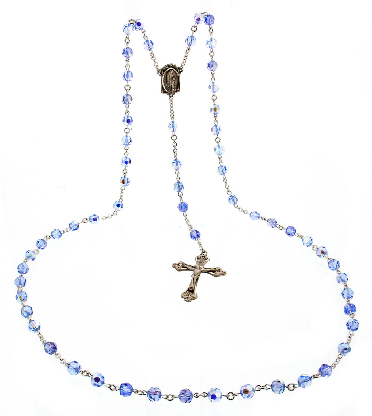 Light Sapphire Swarovski Rosary Sterling Silver 7mm