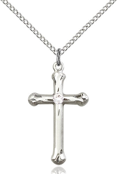 Teardrop Edge Cross Pendant with Birthstone Options
