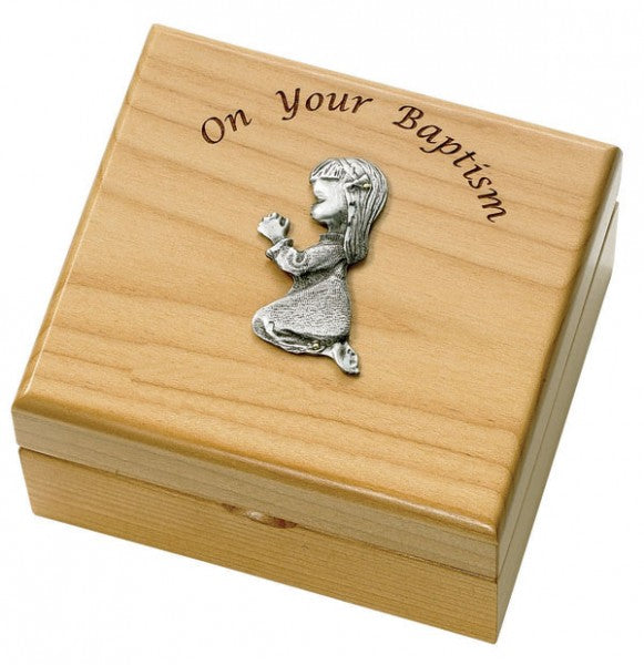 Baptism Maple Wood Keepsake Box for Girls