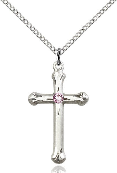 Teardrop Edge Cross Pendant with Birthstone Options