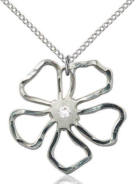 Five Petal Flower Pendant with Birthstone Center