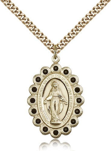 Black Crystal Miraculous Medal Necklace