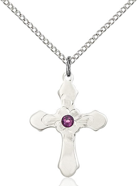 Floral Center Youth Cross Pendant with Birthstone Options