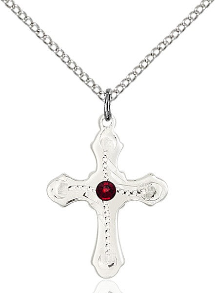 Cross Pendant with Dotted Etching with Birthstone Options for Youth