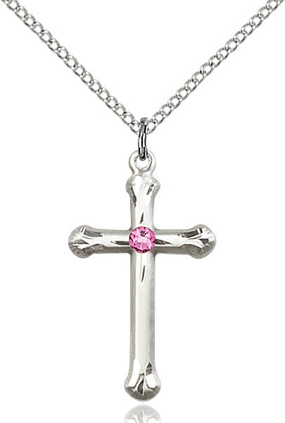 Teardrop Edge Cross Pendant with Birthstone Options