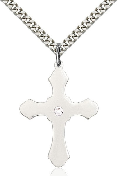 Large High Polished Soft Edge Cross Pendant with Birthstone Options