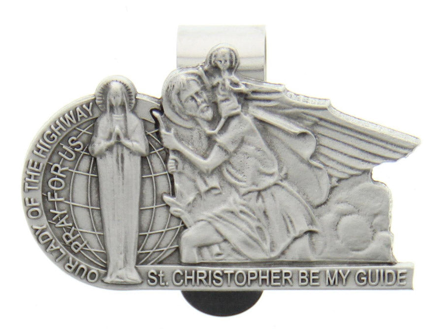 Our Lady of the Highway and St. Christopher Visor Clip, Pewter - 2 1/2'W