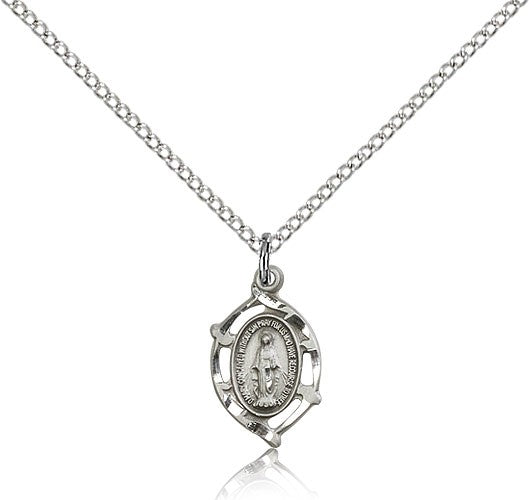 Petite Miraculous Medal Necklace with Pointed Edge