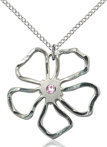 Five Petal Flower Pendant with Birthstone Center