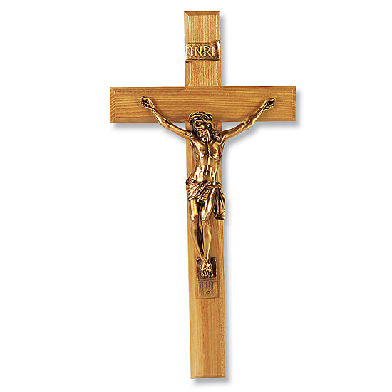 Oak Wall Crucifix with Gold-tone Corpus - 13 inch