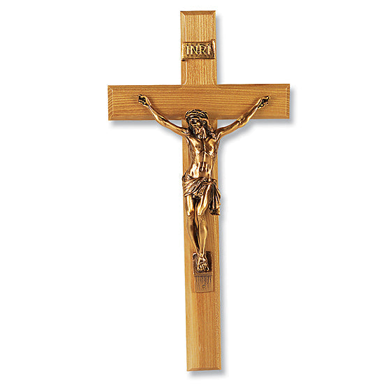 Oak Wall Crucifix with Gold-tone Corpus - 13 inch