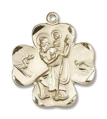 Swimmer Skier St. Christopher Clover Necklace