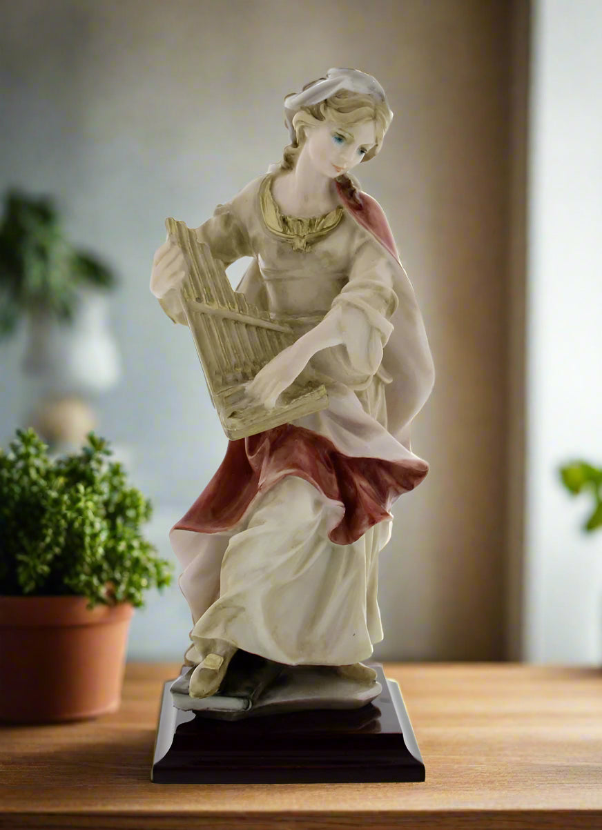 St. Cecilia Statue, Hand Painted Alabaster - 8 1/2" H