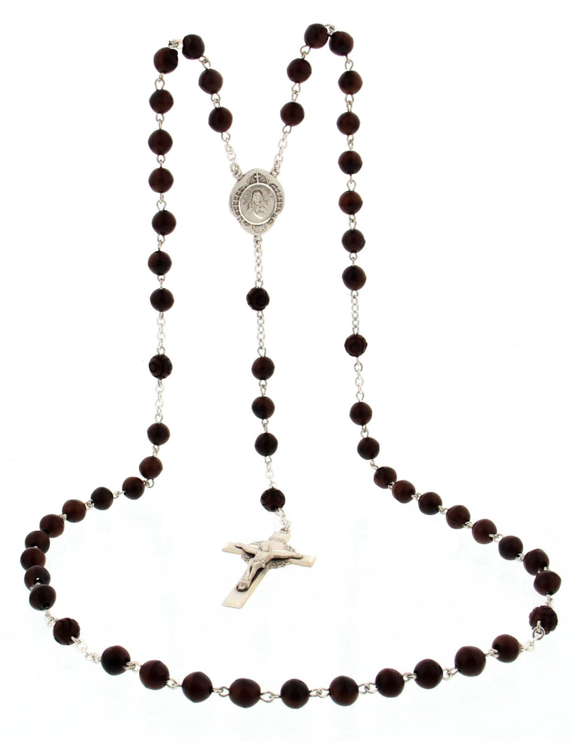 Sterling Silver Scapular Rosary with Coco Beads for Men