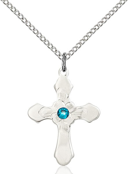 Floral Center Youth Cross Pendant with Birthstone Options