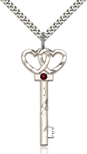 Larger Double Hearts Key Pendant with Birthstone