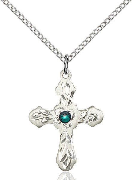 Medium Floral and Petal Cross Pendant with Birthstone Options