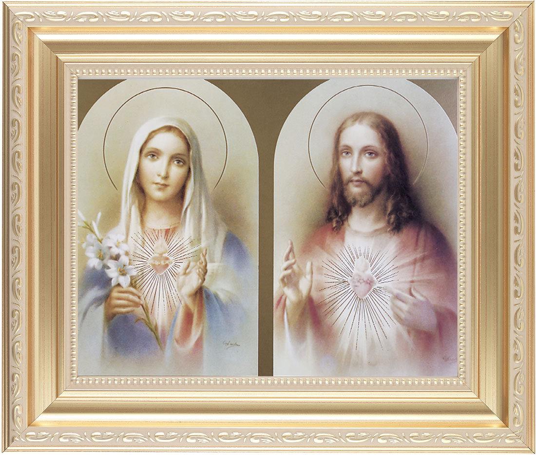 Immaculate Heart and Sacred Heart 8x10 Framed Print Under Glass