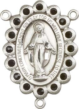 Miraculous Sterling Silver Rosary Centerpiece with Black Glass Stone Border