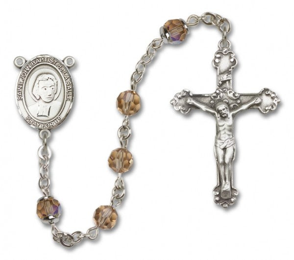 St. John Baptist de la Salle Sterling Silver Heirloom Rosary Fancy Crucifix