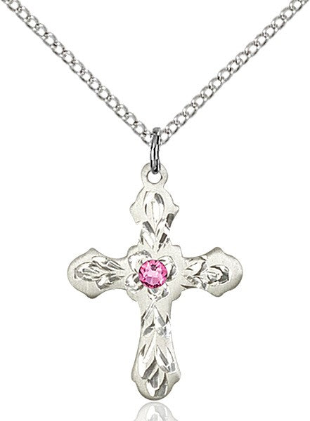 Medium Floral and Petal Cross Pendant with Birthstone Options