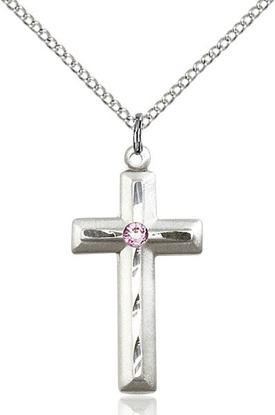 Matte and Polished Cross Pendant with Birthstone Options